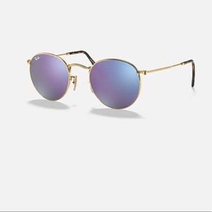 Rayban round flat lenses | lilac mirror lenses | gold frame